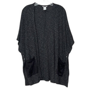 Candies Open Front Cardigan Ribbed Poncho with Suede Pockets/button detail L/XL
